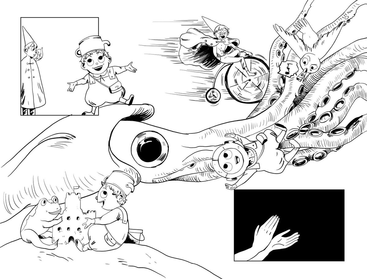 For the musical sequences, I want to display clear break from reality via lack of borders. Diegetic vs Non-diegetic imagery! This got more complicated in later issues, since I really didn't want to repeat myself. 

I ended up watching a lot of old song and dance sequences, lol. 