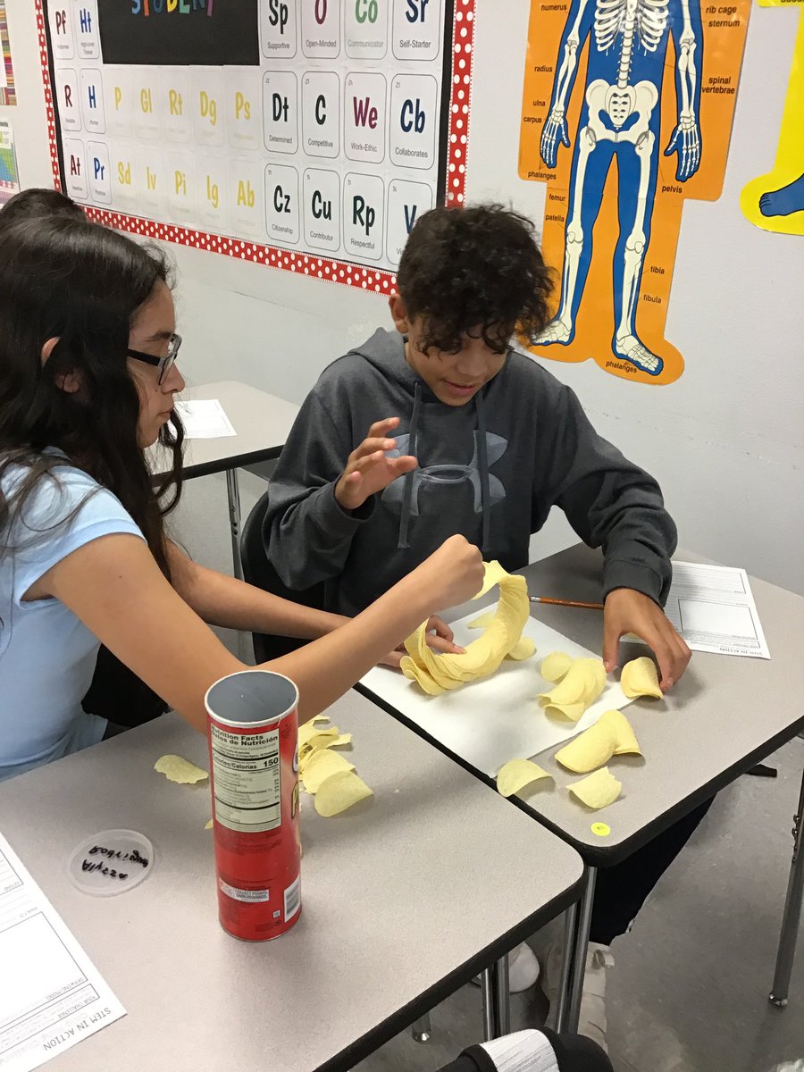 lubbockcooper's tweet photo. Is it lunchtime yet?! These LBMS students are building chip rings as part of a team building and engineering challenge in Ms. Parks’ science class! We're impressed! https://t.co/mpTevEFTEW