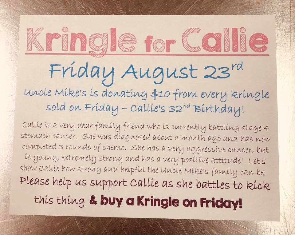 Thanks to <a href="/Uncle_Mikes/">uncle_mikes</a> for supporting <a href="/SHRMCallieZ/">Callie Zipple</a>'s battle against Stage 4 Stomach Cancer.  Will definitely be buying a kringle or two on her birthday on Friday. #SHRM #HR #WISHRM