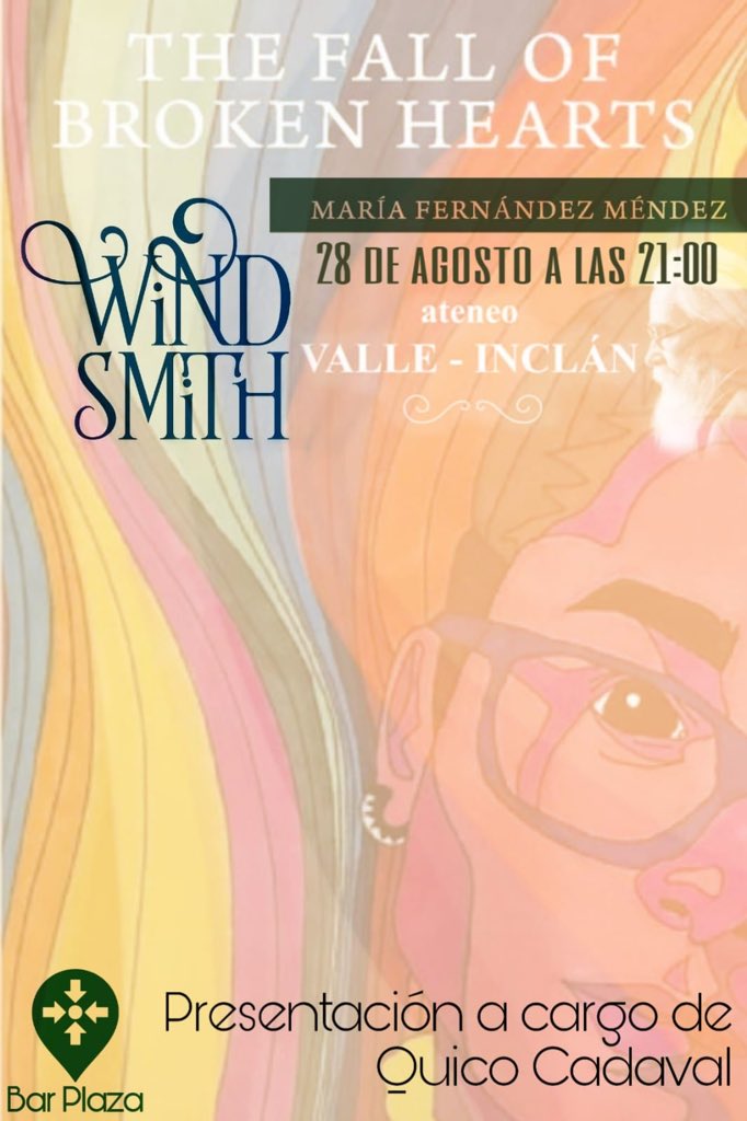 AteneodeRiveira's tweet photo. 🔔 O vindeiro 28/08/19 ás 21:00 María Fernández Méndez estará no #AteneodeRiveira presentando "Wind Smith" xunto a Quico Cadaval. https://t.co/VrHqwYp93S