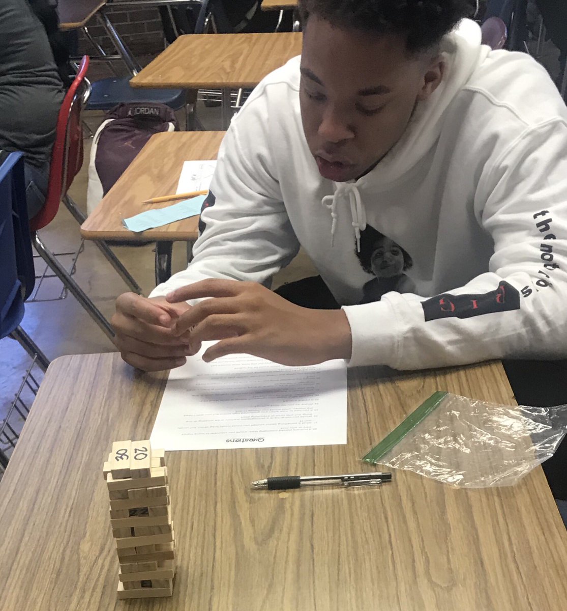 Algebra1Ms's tweet photo. Students playing a “Getting to know you” Jenga game for second day of school! #TylerIsd #JTLions https://t.co/aoOciTs69Z