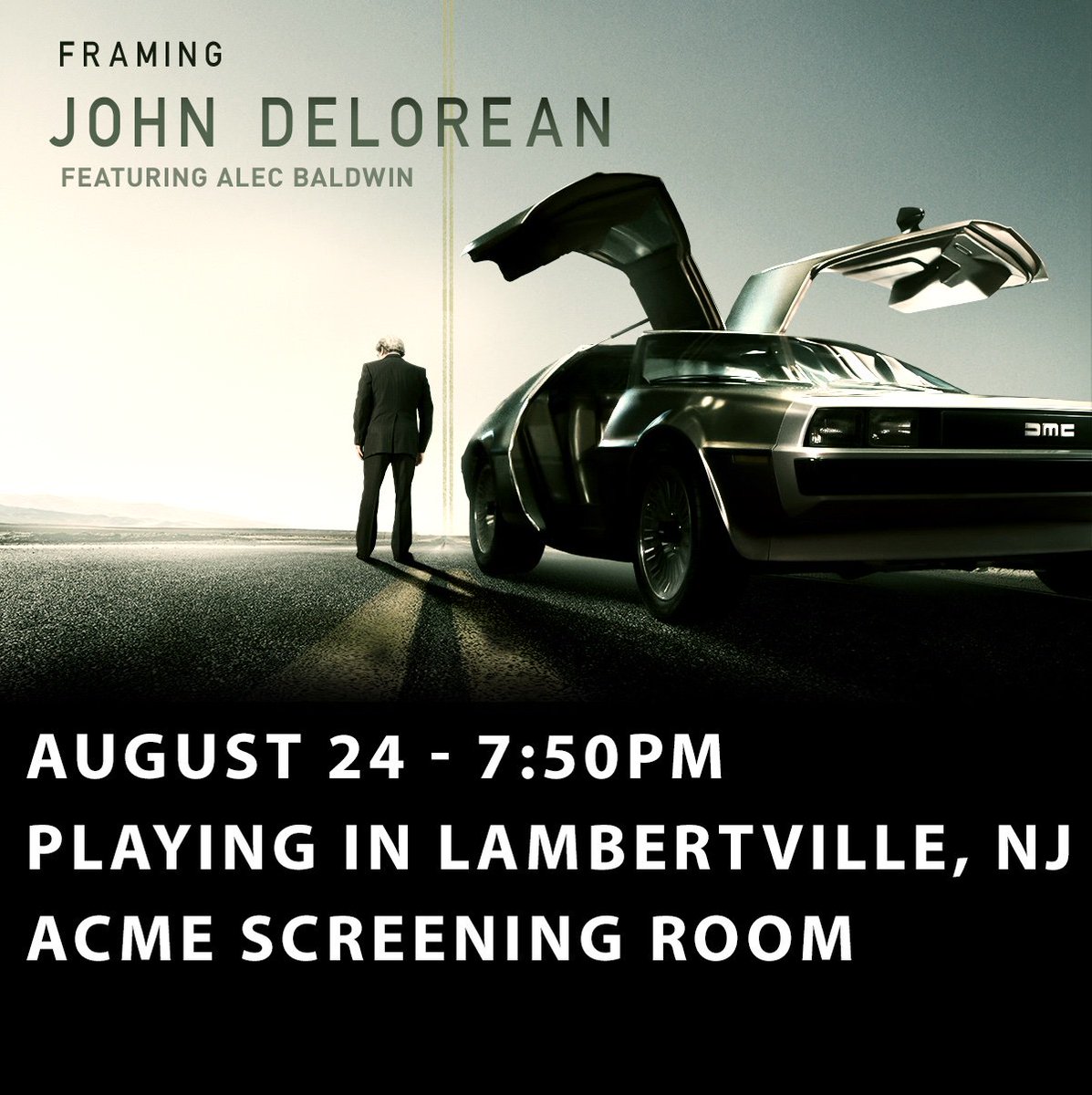 framingdelorean's tweet photo. Tired of watching FRAMING JOHN DELOREAN on your tiny home TV?  Live in or around Georgetown, SC or Lambertville, NJ?  Then lucky for you there are two theatrical screenings set for this weekend.  Tickets at:  https://t.co/YU2UBZ9Yga https://t.co/6h8BgjV7kY