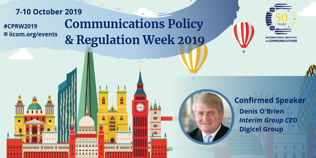 The_IIC's tweet photo. Have you seen the keynote speakers confirmed for #CPRWeek2019 yet? Our 50th Annual Conference keynotes are Randall Stephenson of @ATT, Denis O'Brien of @digicelgroup, @ITU_BDTDirector of @ITU and Susannah Storey of @DCMS
Register here: https://t.co/u73ZHSvlJp https://t.co/pTbmqVrfoy