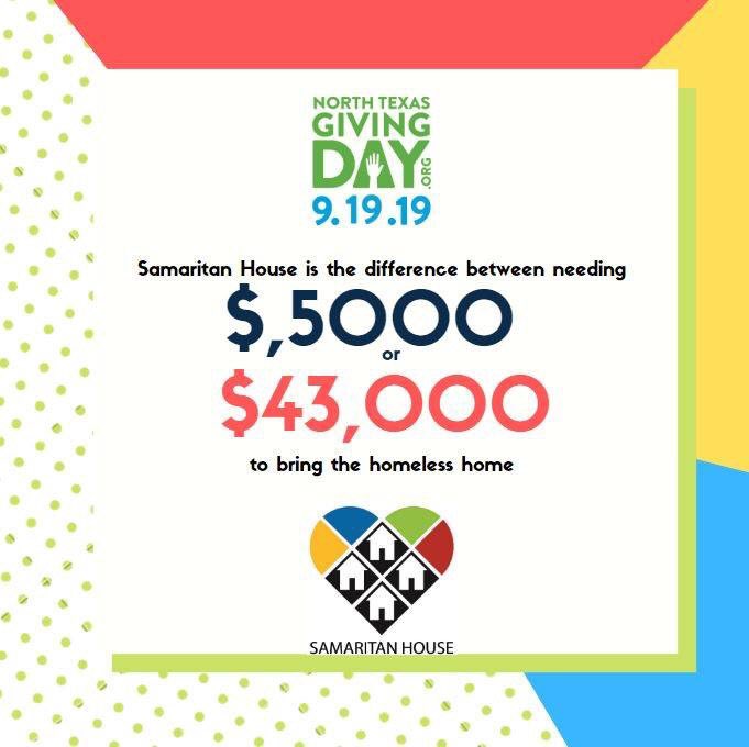 SamHouseTC's tweet photo. Have you ever wondered why you should help us #BringTheHomelessHome on #NTXGivingDay? 

It's in the numbers!  It only costs $5,000 to house a resident 1yr @  #SamHouseTC, but costs taxpayers $43,000 a year. 

Donate on 9.19.19 to help us bring hope!

https://t.co/beMZ413eLv https://t.co/ZHcc5NEL1P