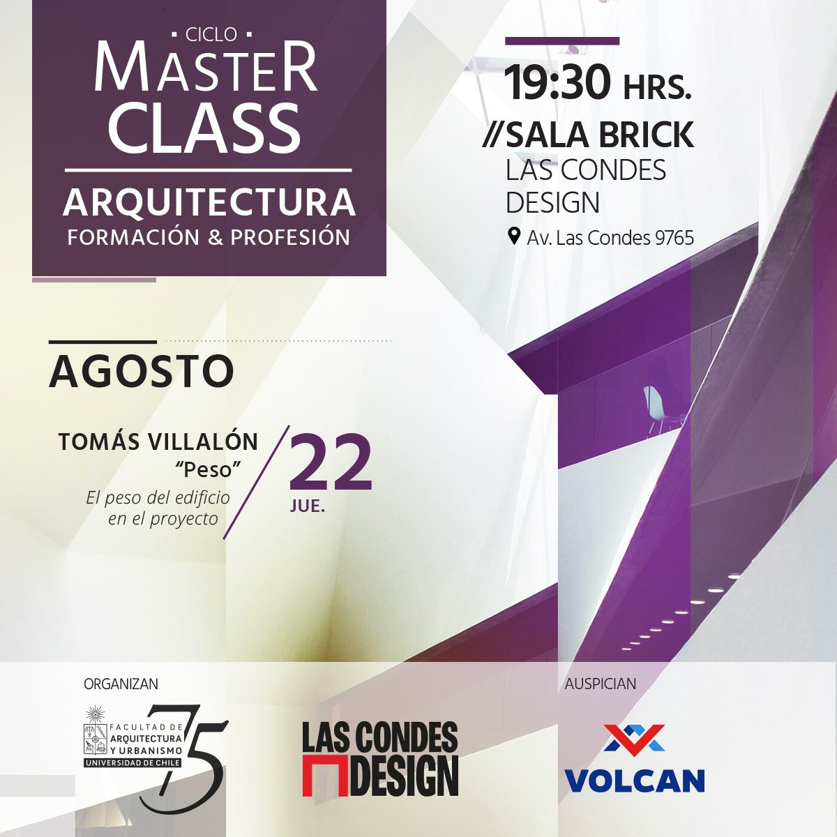Les recordamos que este jueves en Las Condes Design se dictará la clase magistral "Peso" a cargo del arquitecto Tomás Villalón. 
¡Todavía hay cupos disponibles! Inscríbete aquí: bit.ly/masterclass-ar…