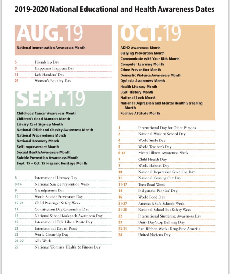 TASC_StuCo's tweet photo. Looking for project ideas? Keep up to date on National Educational and Health Awareness Dates with this graphic!  https://t.co/dKW07D6YHh https://t.co/MbQxeYEWr0