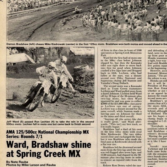 Today in Motocross 8/20/89 - Jeff Ward and Damon Bradshaw took class wins at Spring Creek. See all the results and race coverage in this edition of Cycle News - ift.tt/2MnYSYf #LegendsandHeroes (Image courtesy Cycle News Archives @cyclenews ) ift.tt/2Zkcl8V