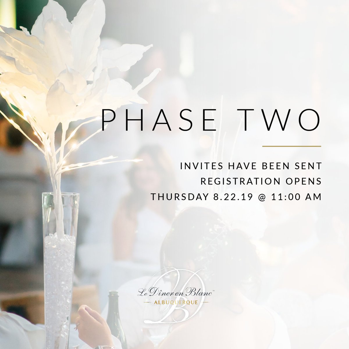 Phase Two invitations have been sent!  Registration opens this Thursday at 11am and will sell out FAST!!   #dinerenblanc #DEBabq2019 #dinerenblancabq #DEBabq #areyouonthelist #DEBPhaseTwo #areyouready