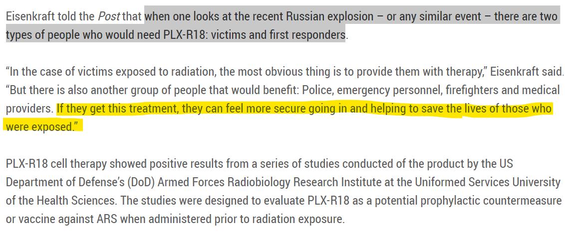 Gantosj's tweet photo. $PSTI If first responders get this treatment (#ARS), they can feel more secure going in the radiation zone and helping to save the lives of those who were exposed.” #RussianExplosion https://t.co/SWm2nooaC6