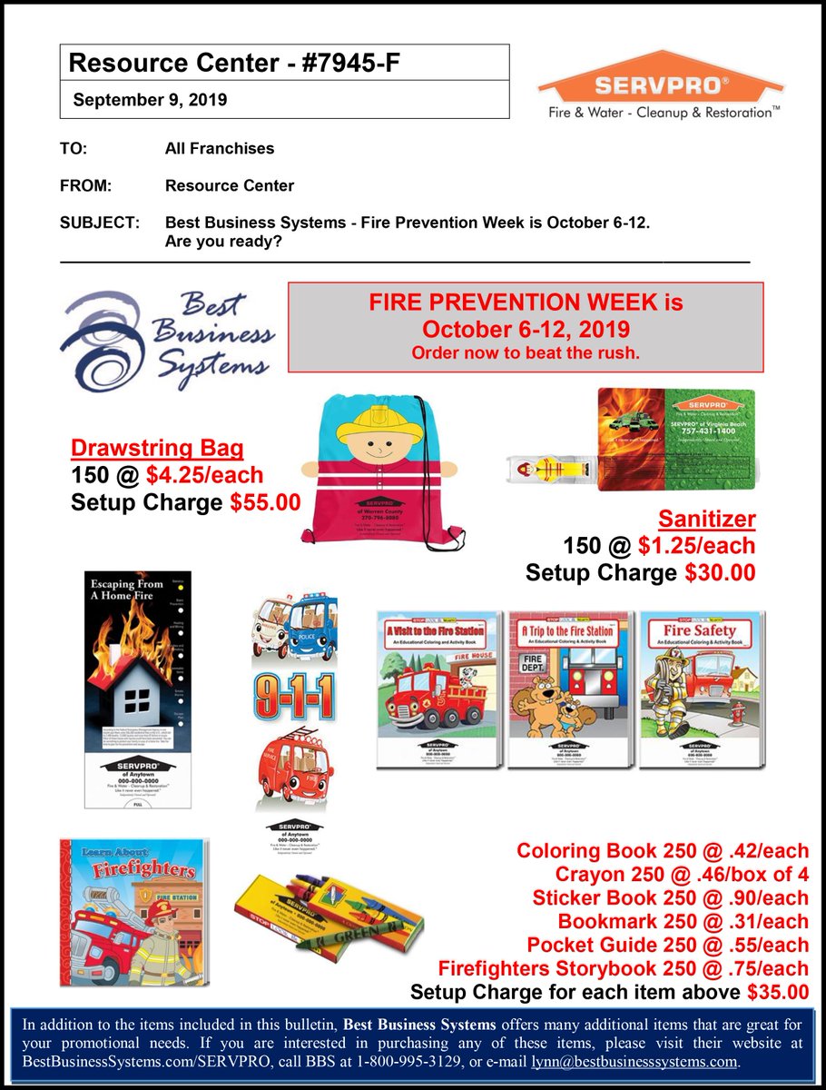bbsservpro's tweet photo. School is back in session many places and before you know it, October will bring in Breast Cancer Awareness and Fire Safety weeks. Are you ready? Call Lynn or Sara today to get your orders going.#dontbelatetotheparty https://t.co/XrsyYEGUMJ