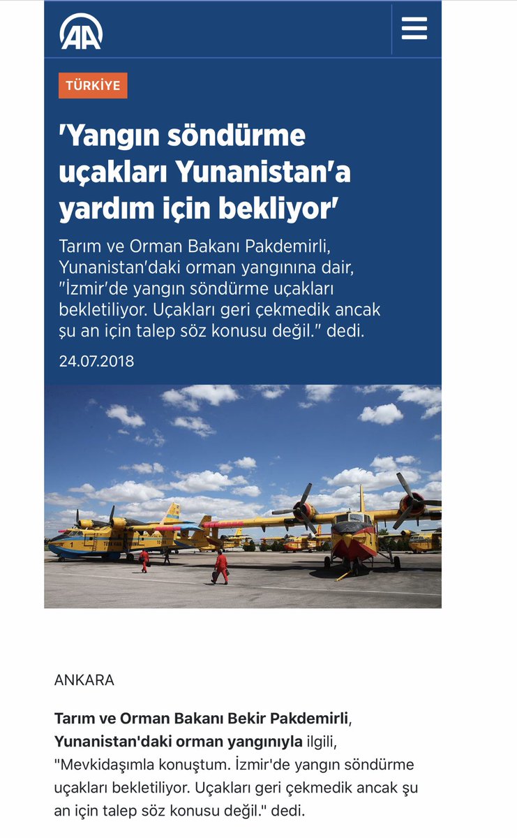 celebimehmeta's tweet image. Sayın Bakan Pakdemirli’nin @bekirpakdemirli bir yıllık hikayesi:

✅✅24 Temmuz 2018:THK yangın söndürme uçakları İzmir’de Yunanistan yangınına yardım için hazır.

⁉️20 Ağustos 2019 İzmir Yangını:THK uçaklarının motorları arızalı, yağ akıtıyorlar.

⚡️⚡️Ve belgesi: Anadolu Ajansı!