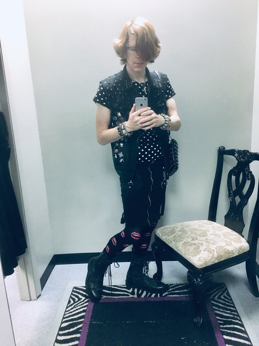 OOTD.Bondage skirt with straps. Polka dot top. DIY deathrock vest.