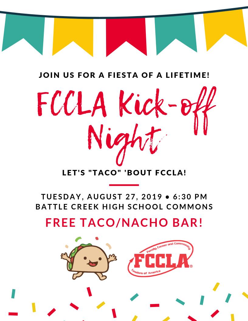 BC_FCCLA's tweet photo. 📢ATTENTION BCHS STUDENTS🚨

Join us TUESDAY, AUGUST 27 at 6:30 PM for nachos, tacos, and FCCLA fun during the FCCLA kick-off fiesta!

@BCBraves https://t.co/8U5VKcY6d9