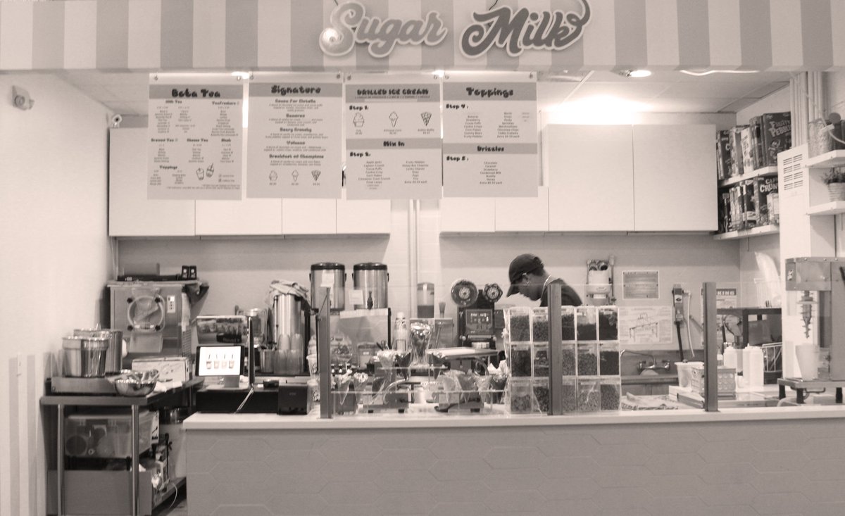 A7: Sugar Milk, inside <a href="/grandviewpublic/">Grandview Public Market</a>, has a delicious drilled ice cream &amp; boba tea. Known for their bubble waffle cones, we love the delicious line of cereal-inspired treats. Plus, they have this concoction called “Cheese Tea.” It’s cheese you can drink.  #FLTravelChat