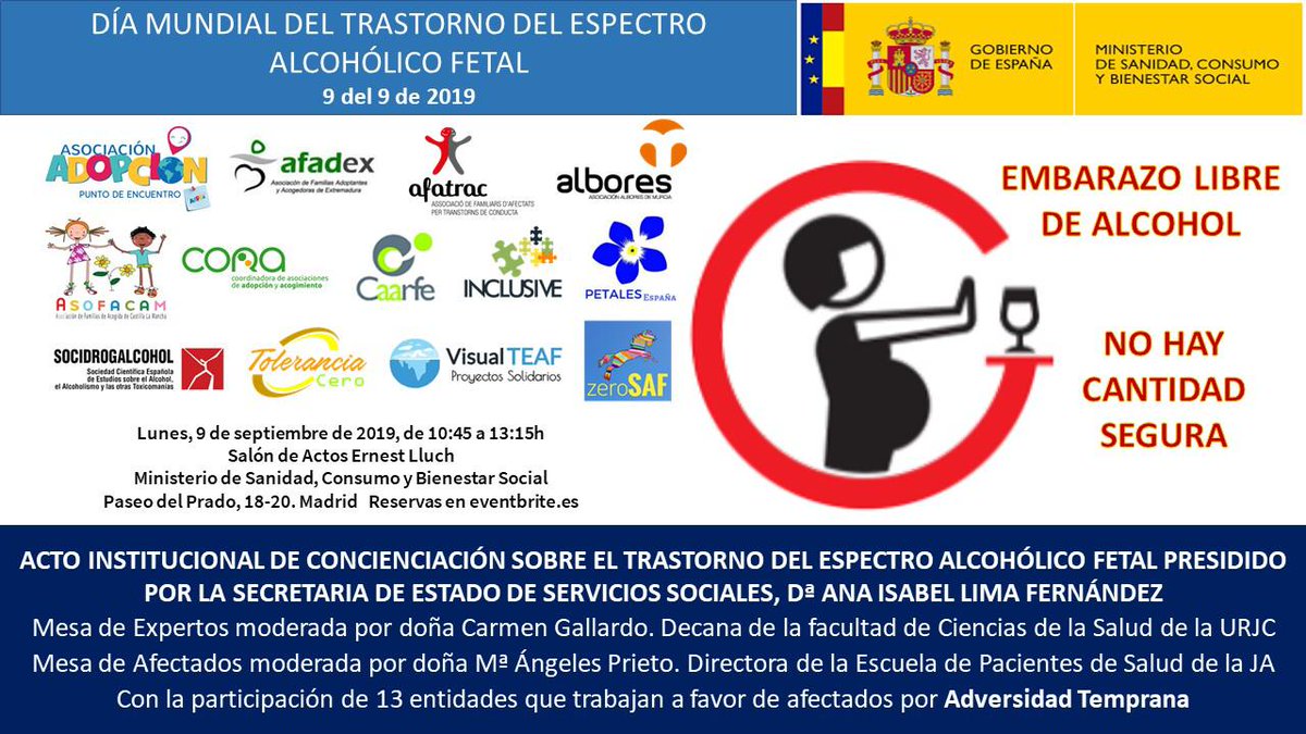 saf_zero's tweet image. zeroSAF inicia su reto #mundozeroSAF colaborando en el acto que se celebrará en Madrid el próximo día 9/9/2019 con motivo del Día Mundial del Síndrome Alcohólico Fetal.