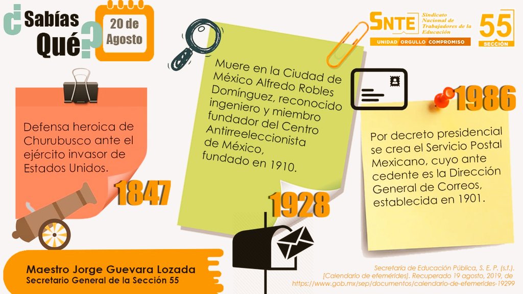 Seccion55SNTE's tweet photo. #preSNTE55 🇲🇽 🌎

#DidYouKnow❓

#SabíasQué ✅ 

👨‍💻  Conoce lo más sobresaliente de un día como hoy pero en los años 1847, 1928 y 1986 💯✅.

#FelizMartes #Puebla #HappyBirthdayDemi AMLO @palomitarelowde @mtro_guevara #ardepoderoso https://t.co/pP22uuc6H9