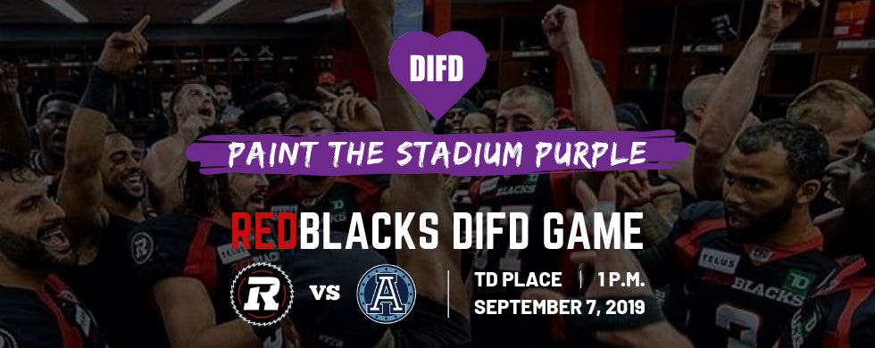 What do the <a href="/CFL/">CFL</a> and #DIFD have in common?

🎟: fevo.me/REDBLACKSDIFD
$10 from every ticket sold using the above link will be donated to DIFD! Help us paint the stadium purple at the first annual <a href="/REDBLACKS/">Ottawa REDBLACKS</a> DIFD game 💜