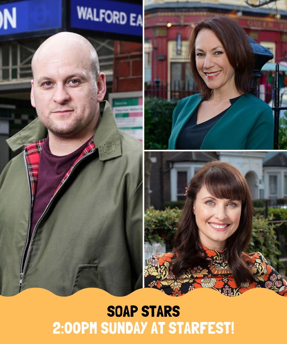 Carfestevent's tweet photo. We are delighted to confirm that a selection of Soap Superstars from @BBCOne's #EastEnders will be sitting down at CarFest South! This fascinating panel will include… Rainie Cross (Tanya Franks), Honey Mitchell (@EmmaBarton) and Stuart Highway (@RickyChamp1) 🥳 #CarFestCountdown https://t.co/Cv6RE5uNc3