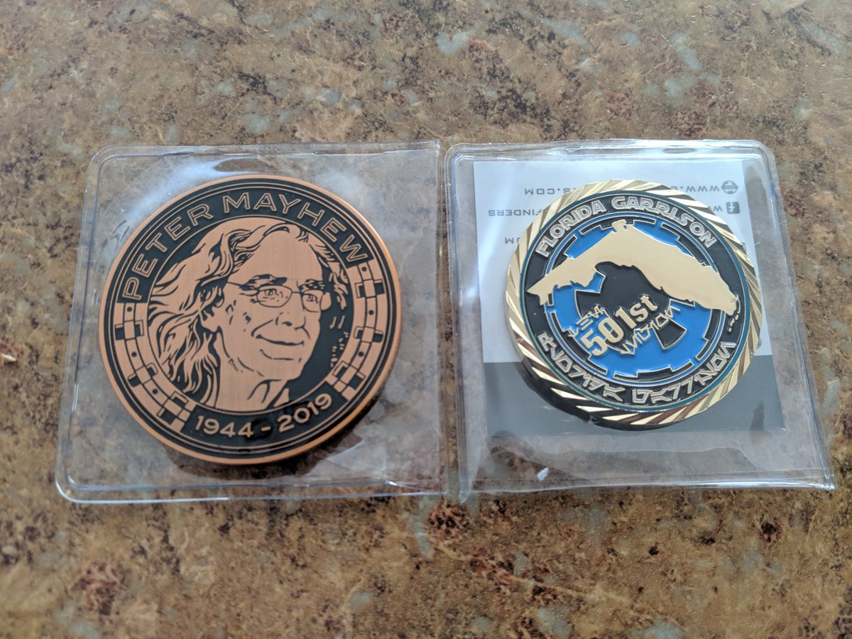 These arrived on the same day! My new @FloridaGarrison coin and my Peter Mayhew Foundation coin. Love them both. @TheWookieeRoars will be with me...always! #StarWars @501stLegion @rebellegion @rakurabase @tampabaysquad https://t.co/rT1Ufm4BpN