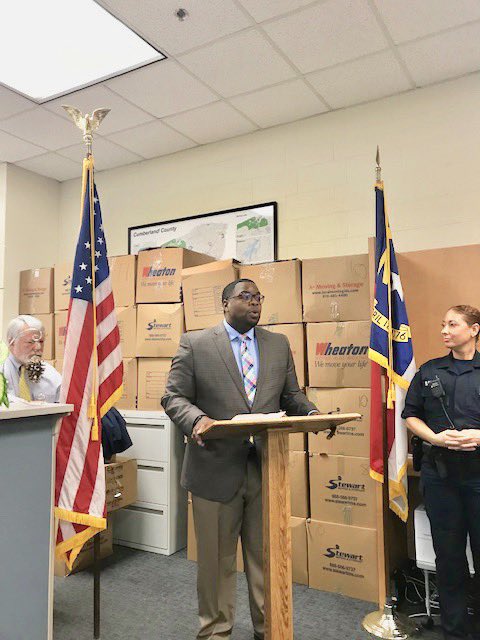 CumberlandCoSch's tweet photo. Register of Deeds staff members collected 650 book bags for homeless children in Cumberland County Schools. We are thankful for the support of our #committedcommunity partners. #bettertogether #committed2everystudent @CCSSuptConnelly https://t.co/i6gHFD3WQW