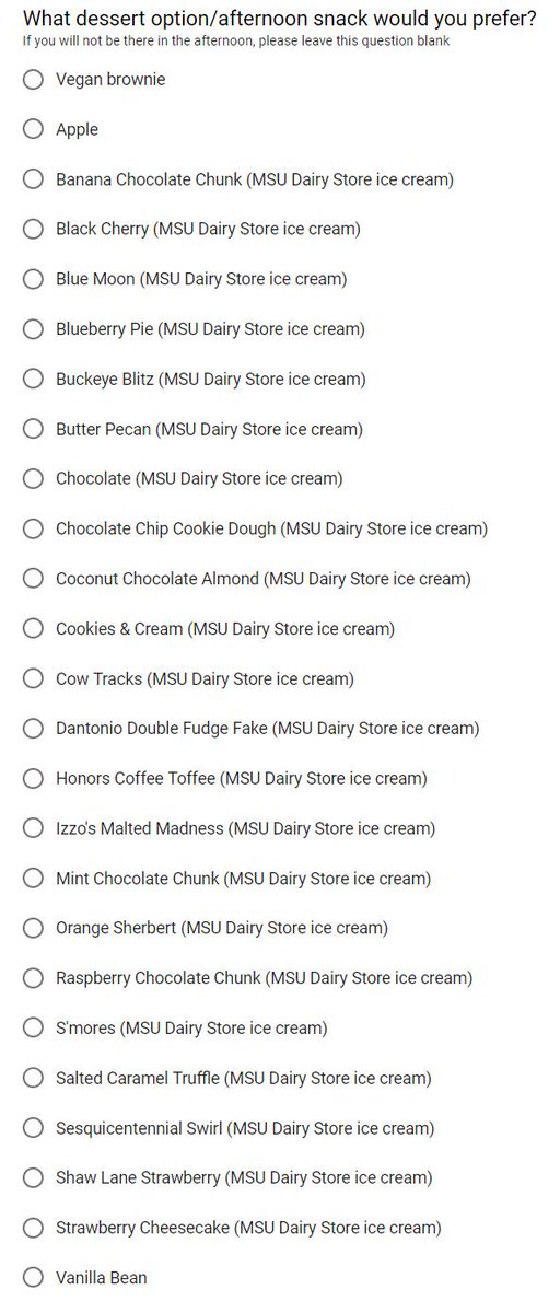 ranti's tweet image. I approve the requirement to declare one's ice cream flavor favorite. Although, I wished I could choose three. I mean, look at the list! #msudh #THATCampMSU #THATCamp
