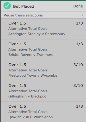 mrfixitstips's tweet photo. Fun bet for tonight. Over 1.5 Goals in all League One matches.

Pays £147.57 for a tenner.

If it wins, I'll give away the betslip to someone who retweets this.

Bring on the goals!!! ⚽️⚽️⚽️ https://t.co/V3NOcgGNVu