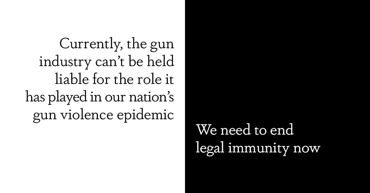 Gun manufacturers should be held accountable for their role in our nation’s gun violence epidemic. We need to end legal immunity and help survivors of gun violence seek justice. coryb.kr/2KetirW