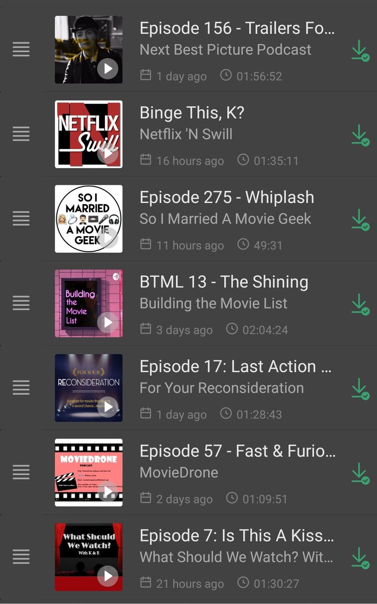 #NowListening to another great bunch of #podcasts! Check out their  awesome work! 🎧 #PodernFamily

<a href="/NextBestPicture/">Matt Neglia</a> 
@netflixnswill 
<a href="/MovieGeekCast/">Justin</a> 
<a href="/BuildingTheList/">BuildingTheMovieList</a> 
<a href="/FYRFilmPod/">For Your Reconsideration</a> 
<a href="/movie_drone/">🎬 MovieDronePodcast 🎬</a> 
<a href="/WSWWatchpodcast/">What Should We Watch</a>