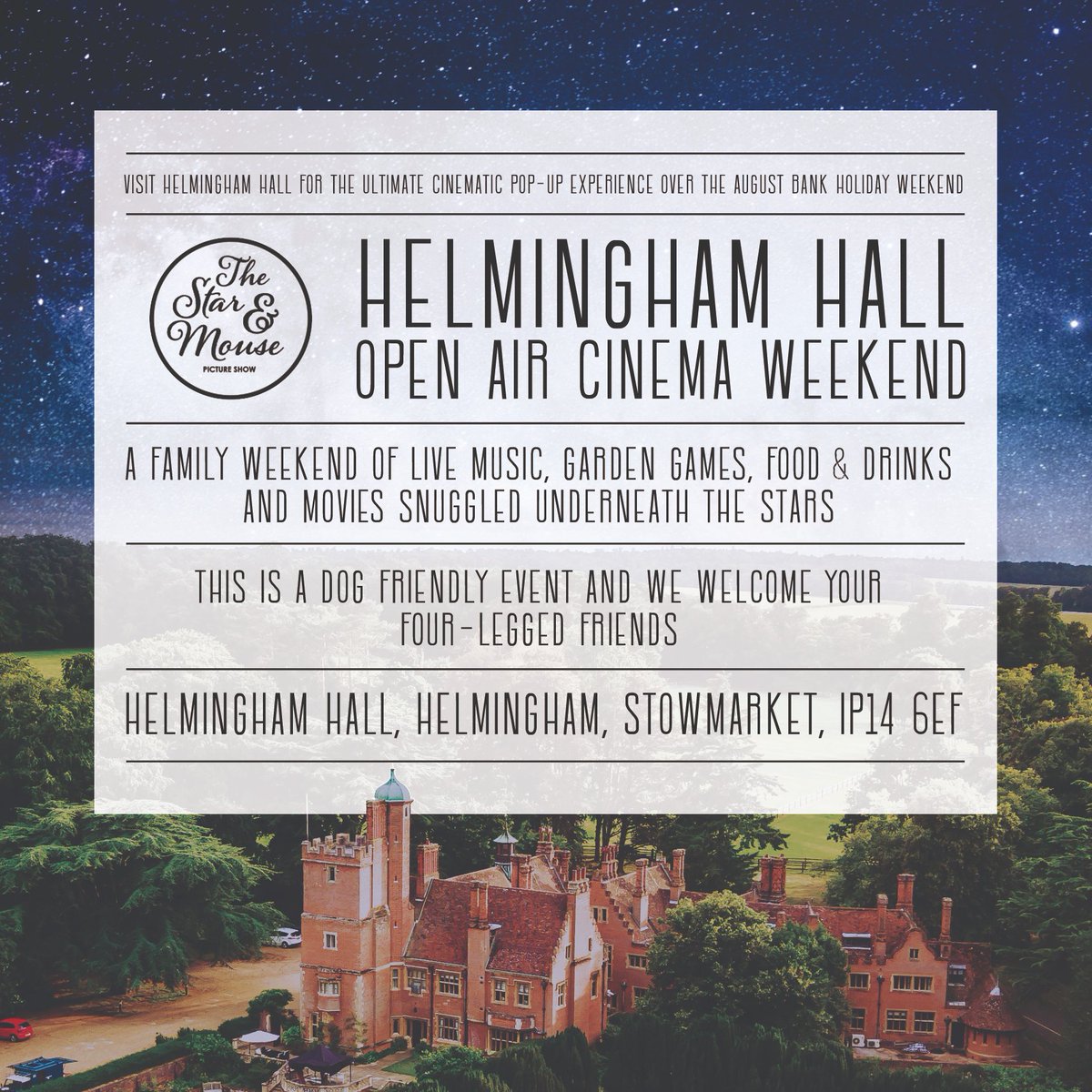 Star & Mouse (@starandmouse) on Twitter photo Looking forward to our weekend at <a href="/HelminghamHall/">Helmingham Hall</a>. Open Air Cinema spaces are still available. Join us for A Star is Born, Bohemian Rhapsody and Breakfast At Tiffany's. hit up starandmouse.com for tickets. Looking forward to our weekend at <a href="/HelminghamHall/">Helmingham Hall</a>. Open Air Cinema spaces are still available. Join us for A Star is Born, Bohemian Rhapsody and Breakfast At Tiffany's. hit up starandmouse.com for tickets.