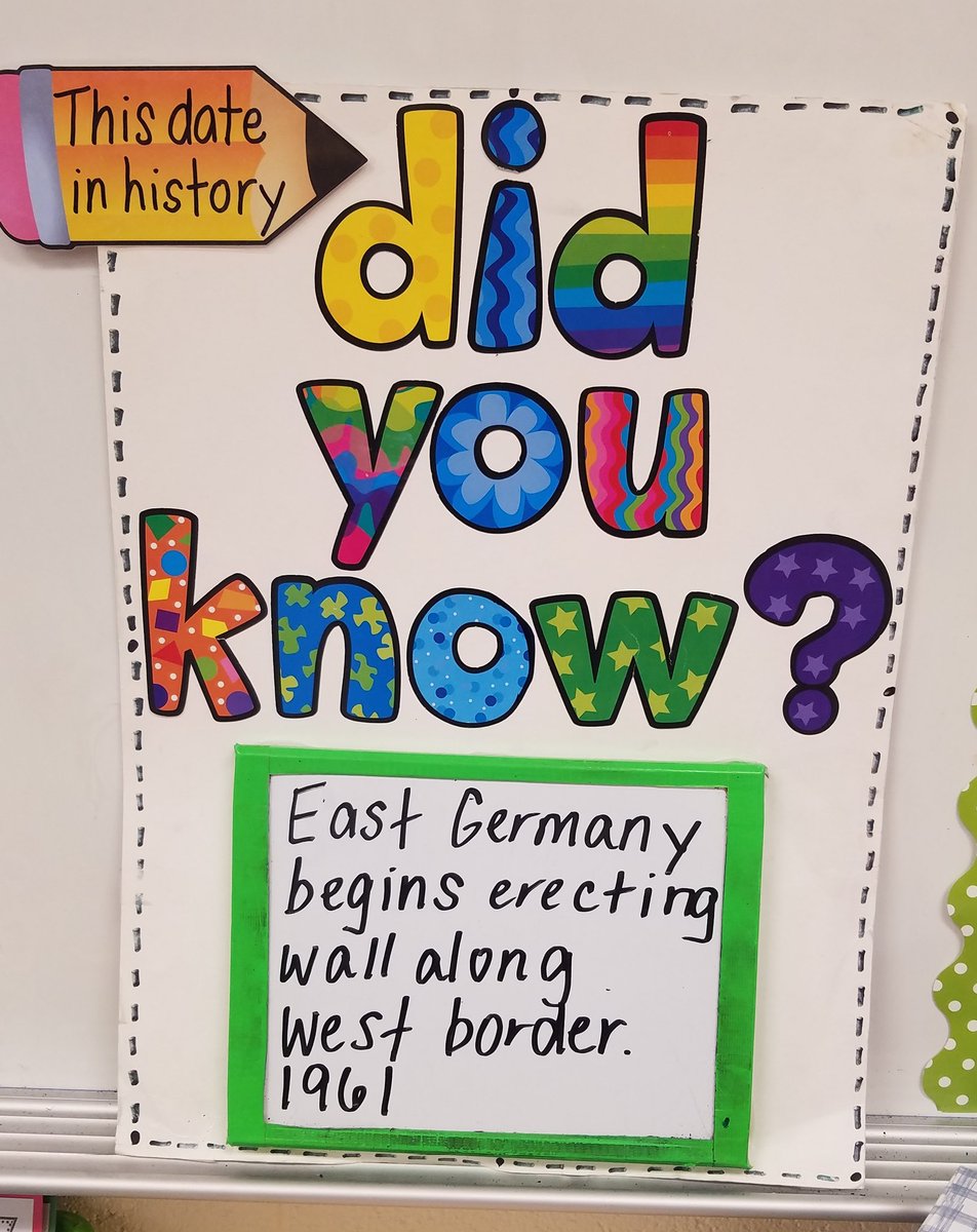 TheTeacherAllen's tweet photo. Sharing nuggets from #coldwar era with 5th grade. Practicing vocabulary &amp; map skills, too! #SS5H5 #berlinwall #DidYouKnow #funfacts #thisdayinhistory #5thgradesocialstudies #studentengagement #BACK2SCHOOL #august202019 #amazingyear https://t.co/h4rRot4cnX