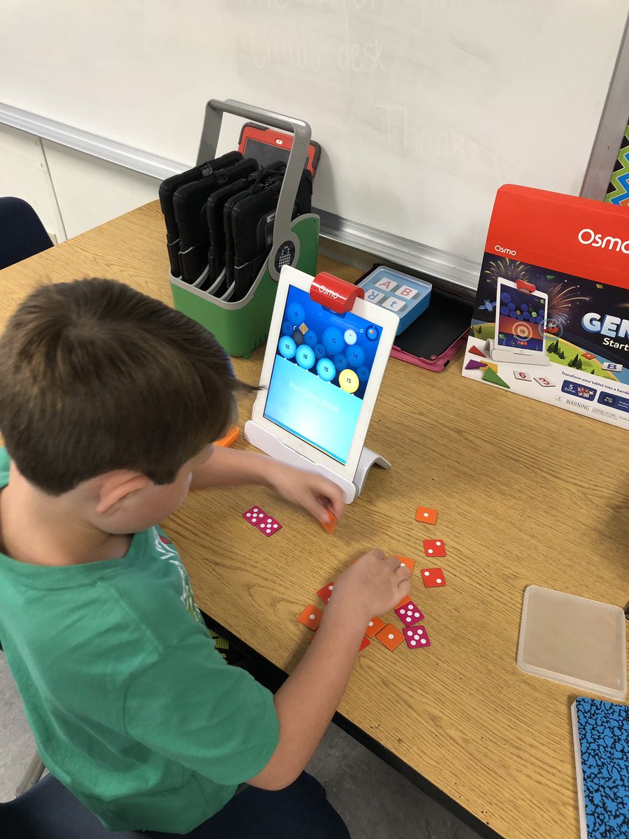 mrsecorso's tweet photo. We have been working on our #mathstations this week! #additionbattle #splashmath #osmo #2nd https://t.co/YGLNGllTOv