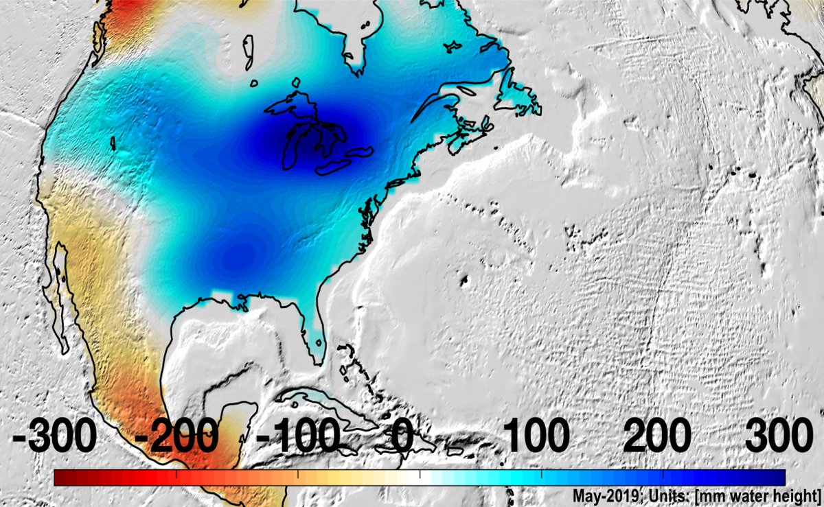 NASA JPL (@NASAJPL) on Twitter photo 2019-08-20 23:44:33 The Weight of Midwestern Floods New data from @NASA’s twin #GRACEFO spacecraft show the increase in water storage the Mississippi River Basin and Great Lakes after the wettest 12 months ever recorded in the region: go.nasa.gov/2HiPGQ9 The Weight of Midwestern Floods New data from @NASA’s twin #GRACEFO spacecraft show the increase in water storage the Mississippi River Basin and Great Lakes after the wettest 12 months ever recorded in the region: go.nasa.gov/2HiPGQ9