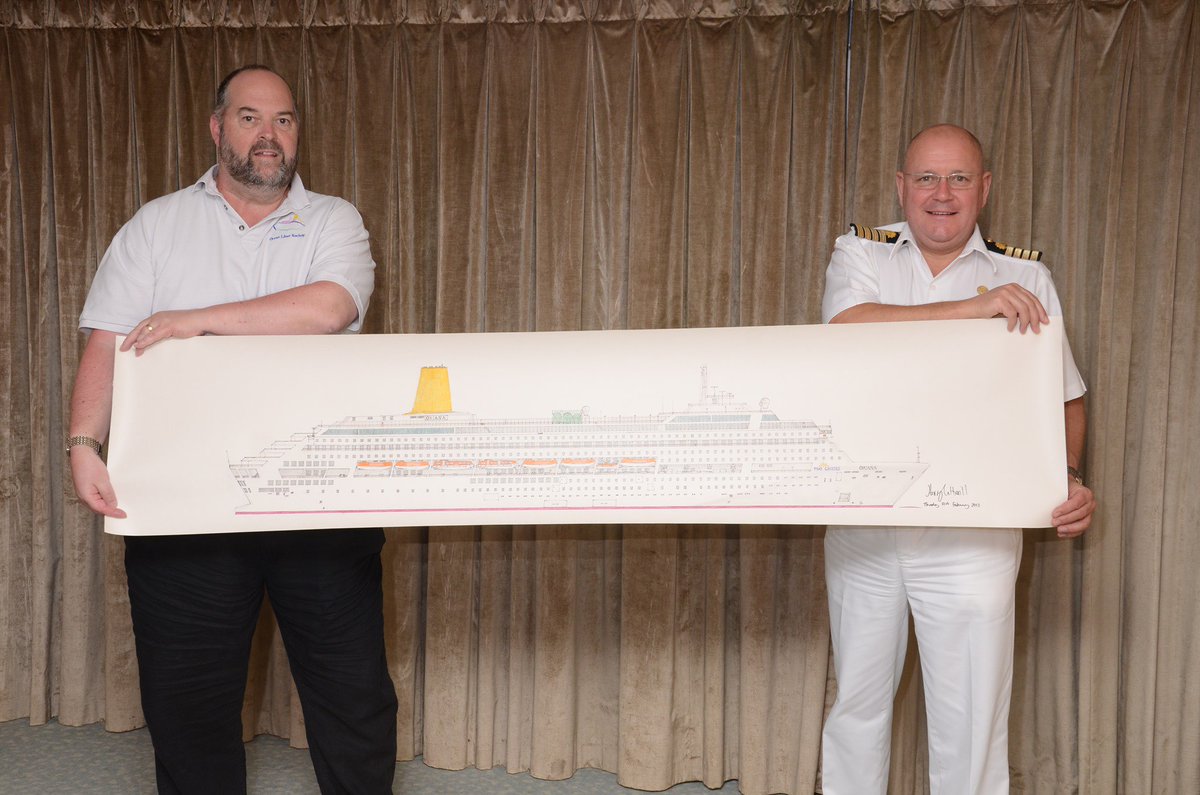 HarryCotterill's tweet photo. My memories of @pandocruises Oriana...

In March 2013 Peter Godliman, of the Ocean Liner Society, kindly presented my drawing to Captain David Pembridge, on my behalf. Later in December 2013 I visited the ship and saw my drawing displayed in the Captain's office behind his desk https://t.co/BgYJxzAfqf