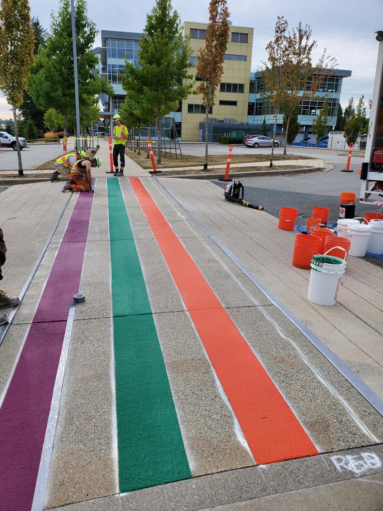 School opening preparations in earnest! <a href="/Surrey_Schools/">Surrey Schools</a> Board Office gets #pride sidewalk. Big thanks to all who made this a reality. #sd36learn #surreybc  Looking forward to final product for our opening meetings this week.