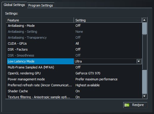 Wizkay 1 Go To Gforce 2 Install New Driver Update 3 Open Up Nvidia 4 Go To Manage 3d Settings 5 Under Global Settings Turn Low Latency Mode To Ultra