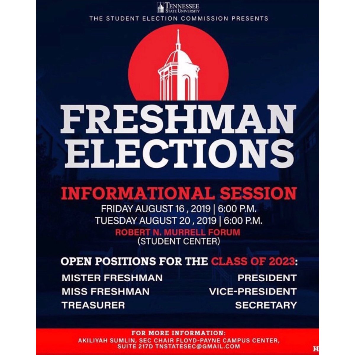 tsu_youfirst's tweet photo. Welcome #tsu23💙🐯 ! 🐯💙 THE TIME HAS FINALLY COME! Be on time. Be prepared. Be excited! SGA is ready to meet our potential new members! 🐯💙✅ Contact the SEC email with any questions you may have! tnstatesec@gmail.com .
.
.
.
.
#tsu23💙🐯 #ivebeencoached #weonTENN https://t.co/2t5Z1atrWZ