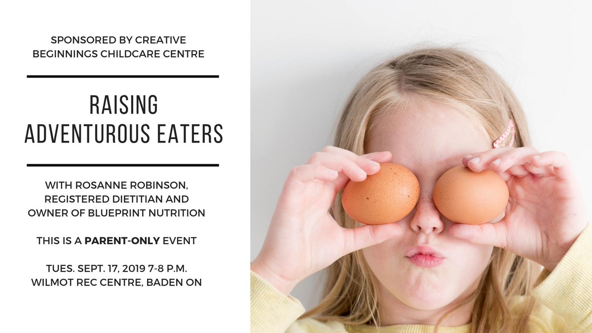 blueprint_rd's tweet photo. 🎉FREE event coming up Tues. Sept. 17 from 7-8 p.m. at the Wilmot Recreation Complex, Baden, ON to learn all about raising an adventurous eater. This is a kid-free event! For more details, check out our Facebook page or contact @CBCCmain. #kwawesome #wilmot #wrawesome https://t.co/wE2vD35BUO