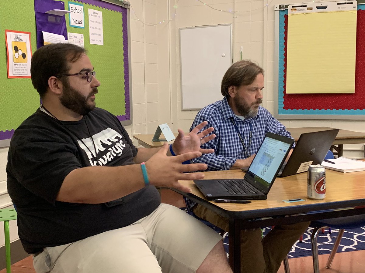 Brown_Principal's tweet photo. The @mybrownschool 3-12th grade math PLC established norms today and are now assessing their current reality using spring 2019 MAP data. It’s so helpful to be able to see incoming student MAP data! #PLCFramework @JCPSAsstSuptTR @JCPSExecAdminHS @Justus2Teach https://t.co/Z6ypzizNks