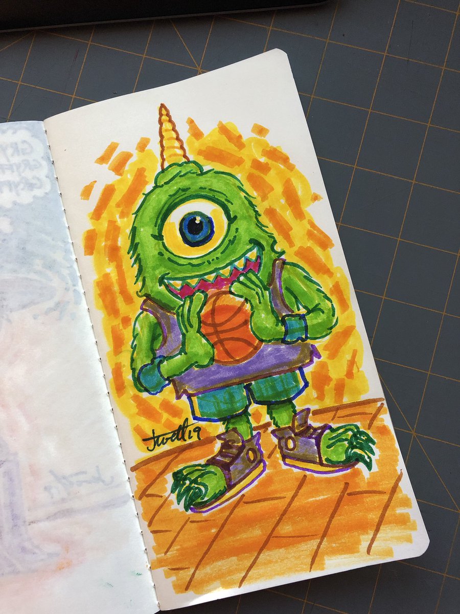 andyjewett's tweet photo. B-ball Monster sketch with @crayola Super Tips… #MonsterGoodness #brainbreak #quicksketch #amsketching #amillustrating #crayola #kidlitart #gocolor https://t.co/fB8rTTvvl1