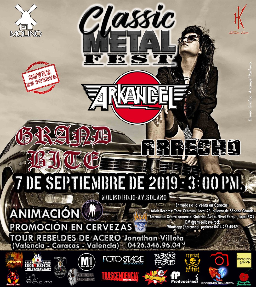 RT <a href="/Pacheco_Rock/">Arcángel Pacheco</a>: Quieres entradas al #ClassicMetalFest comunícate conmigo al privado o por whatsapp al 0414 235 45 89 

el próximo 7/09/2019 en <a href="/ElMolinoCcs/">El Molino Ccs</a> con las bandas @ArrechoBand + <a href="/GrandBite/">Grand Bite</a> y <a href="/arkangelven/">Arkangel</a>