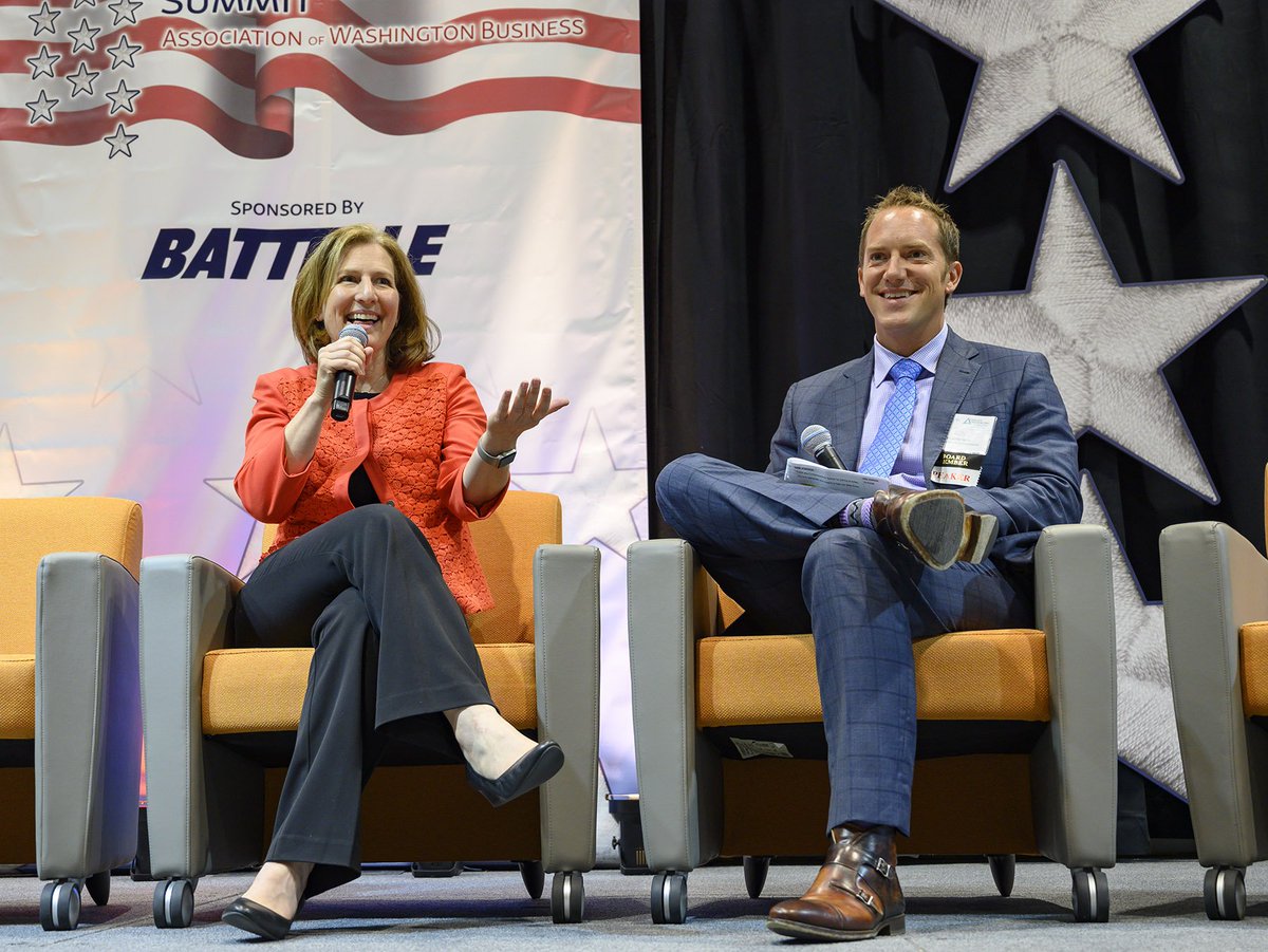 awbolympia's tweet photo. .@RepKimSchrier serves a large, diverse district on both sides of the mountains. That's why she tells moderator Kris Gray that she's driven, within her district, the equivalent of cross-country drive and half-way back. #AWBFedTalk @PNNLab  #ConnectWithCongress https://t.co/GLYQ3kYWlf