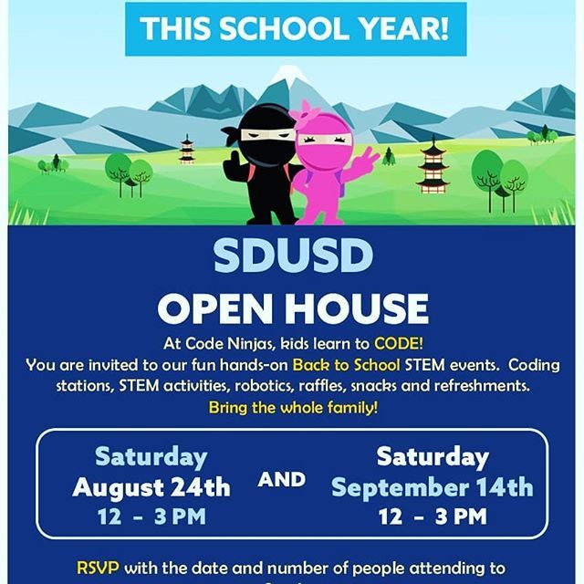 Here at #codeninjaspoway  kids learn to code! You are invited to our fun hands-on Back to School STEM events, coding stations, STEM activities, robotics, rafflles, snacks and refreshments. #openhouse #kidscodingschools #sandiegounifiedschooldistrict #stem ift.tt/2P8OTYk