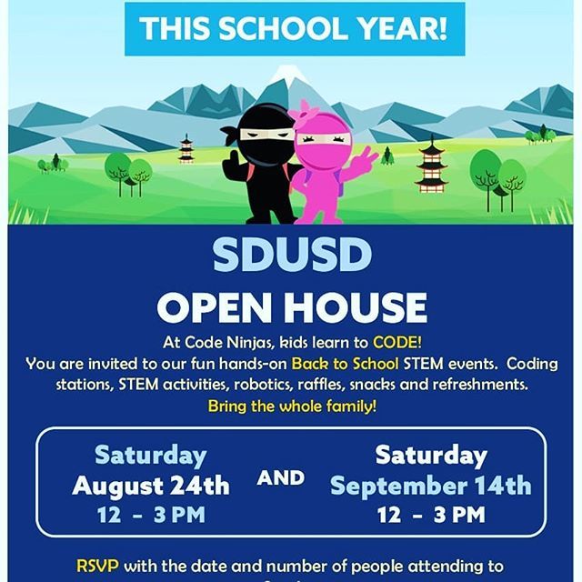 CodeNinjasPoway's tweet image. Here at #codeninjaspoway  kids learn to code! You are invited to our fun hands-on Back to School STEM events, coding stations, STEM activities, robotics, rafflles, snacks and refreshments. #openhouse #kidscodingschools #sandiegounifiedschooldistrict #stem ift.tt/2P8OTYk