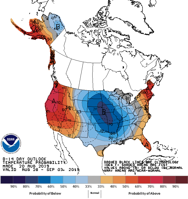 GlennBurnsWSB's tweet photo. Okay everyone....guess what just came in?  The new 8-14 day
outlook and it's calling for COOLER THAN AVERAGE TEMPS!~  Hang in there...heat relief is coming! https://t.co/D2xmmI4xJo