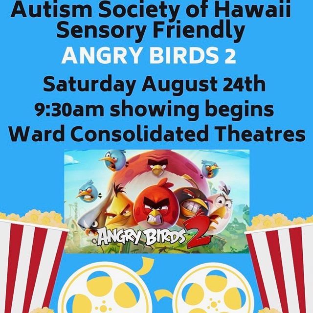 FOR OUR O’AHU ‘OHANA!
SENSORY FRIENDLY ANGRY BIRDS 2 ON AUGUST 24th💙❤️💛
•
Get your tickets now, link is in our bio!
•
 #AutismSocietyOfHawaii #DifferentAbility #NotADisability #ChooseToEmpower #BeKind #Autism #AutismAwareness #AwarenessIsAlways #Auti… ift.tt/2KHF8fA