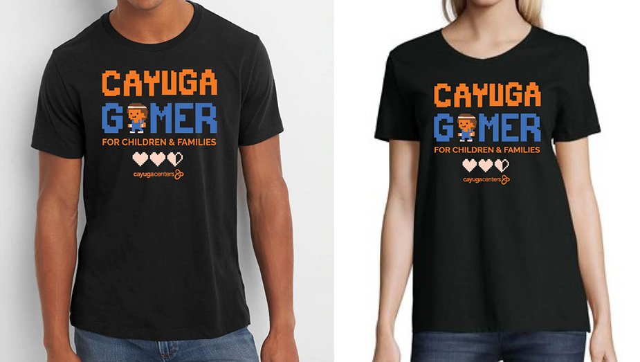 Psst, here's a sneak peek of what your #donations can get you during our first ever live stream #fundraiser. 

Limited edition 'Cayuga Gamer' shirts!
 -  tiltify.com/@cayugacenters…