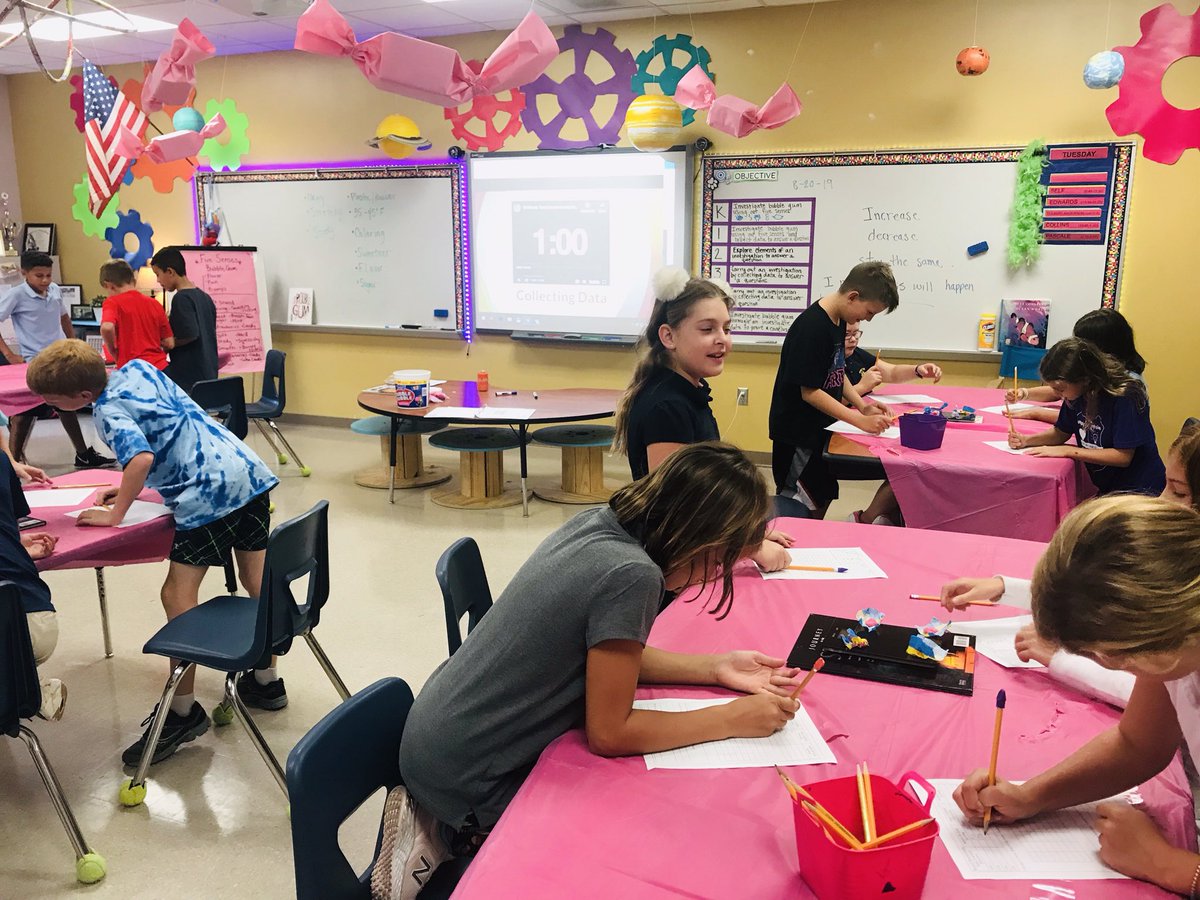 HelenOpeka's tweet photo. Welcome to the Bubble Gum Factory! Students have been investigating bubble gum in STEAM this week from using our senses in kindergarten to changing variables to see it’s impact on the mass in 5th grade. It’s gross at times, but super fun! 🍬🍬🍬
@Princeton_OCPS https://t.co/YZnqfRYNuY