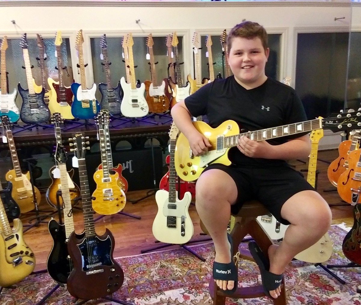 GoldenAgeGuitar's tweet photo. LET'S HEAR IT FOR THE BOY! Harrison, age 12, is a super satisfied @GoldenAgeGuitar customer with his custom shop @Epiphone gold top. We know he'll be making magical music for years to come https://t.co/nukzkBMlTA #musician #music #guitars #guitarist #sound #quality #TuesdayTreat https://t.co/sgxXJbiUGr