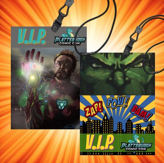 PlattsburghCC's tweet photo. VIP tickets almost sold out! Exclusive artwork double sided badge by Jay Mooers &amp; Morgan Alyssa Rouche! 
https://t.co/r4OFtfEA53 https://t.co/CBgm5xPxLp