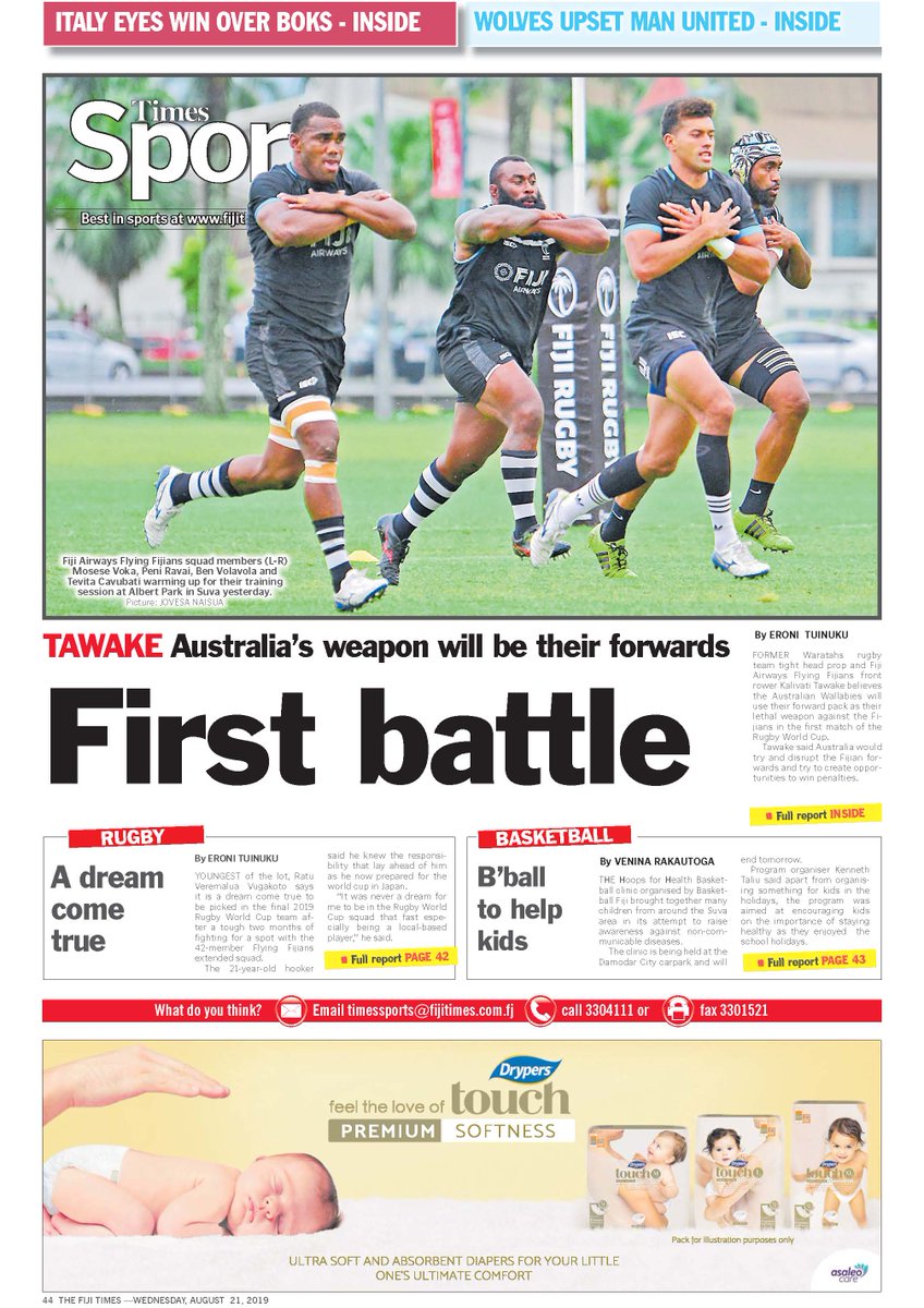 fijitimes's tweet photo. The Fiji Times
21st August 2019
🗞️🇫🇯👍🏽
#since1869 #firstpublished #fijitimesnews #latestfijinews #fijinews https://t.co/mzmgYsBPjE